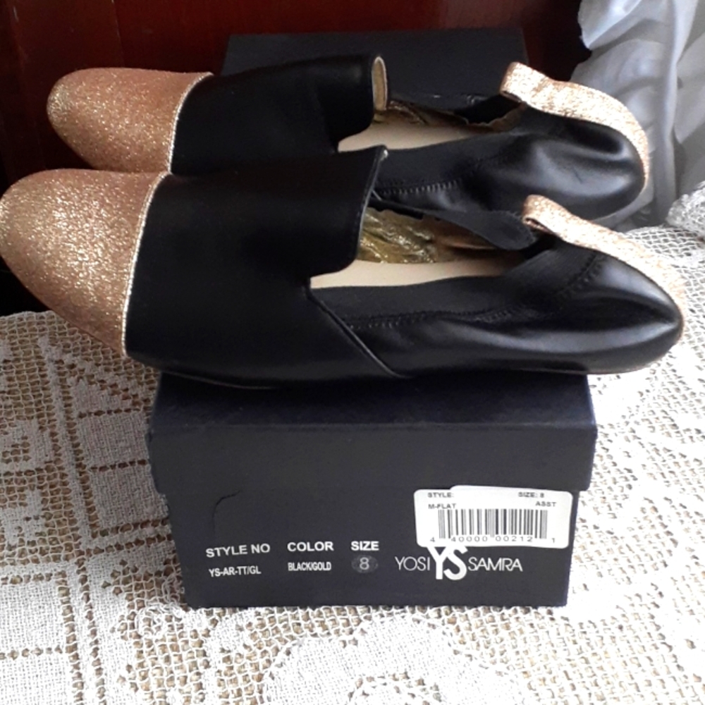 Yosi Samra Women's Black and Gold Glitter Toe Flats  Size 8  NIB - Picture 5 of 5